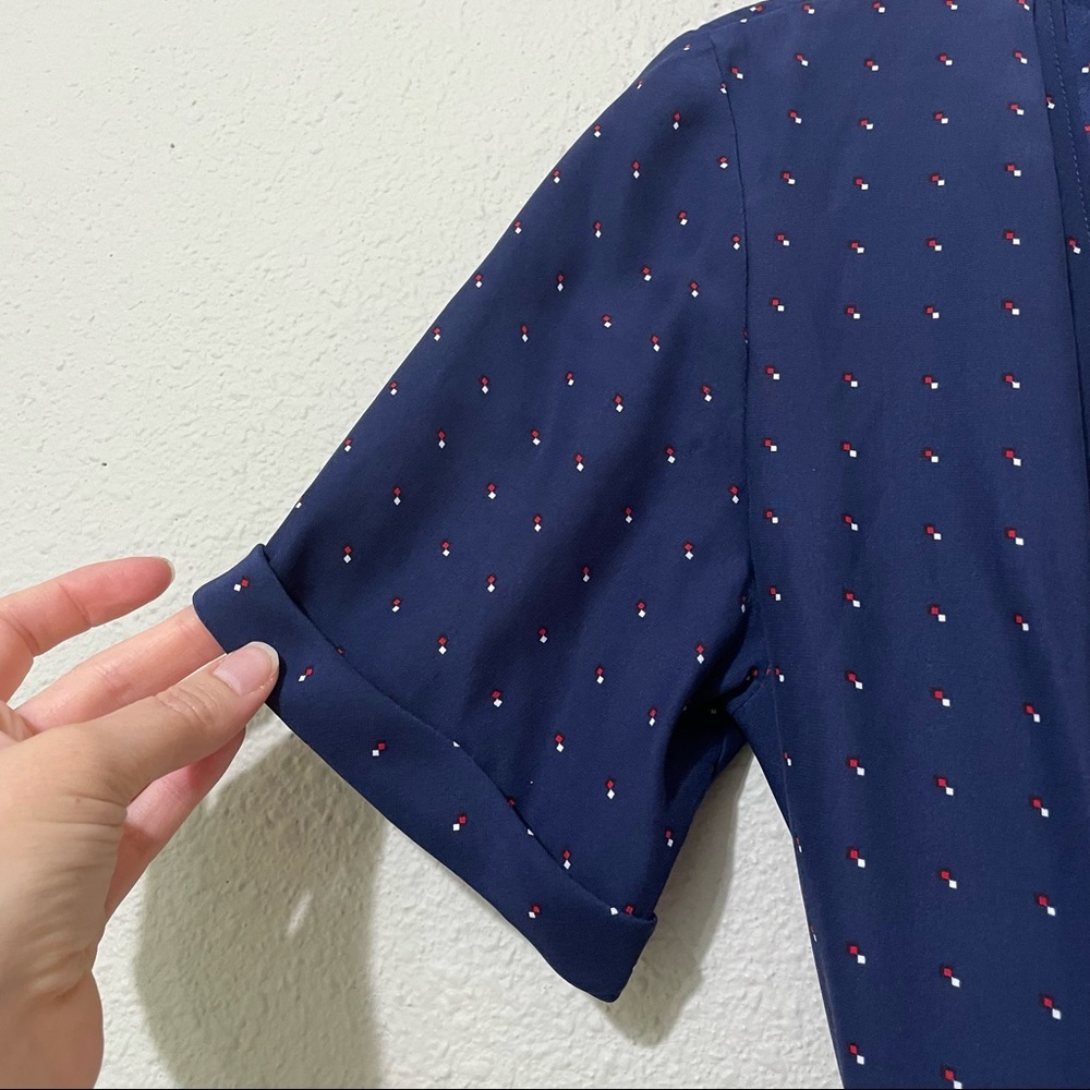 ASO Rory Gilmore Gilmore Girls Blue Polka Dot Silk Short Sleeve Tie Wrap Dress - Picture 5 of 11